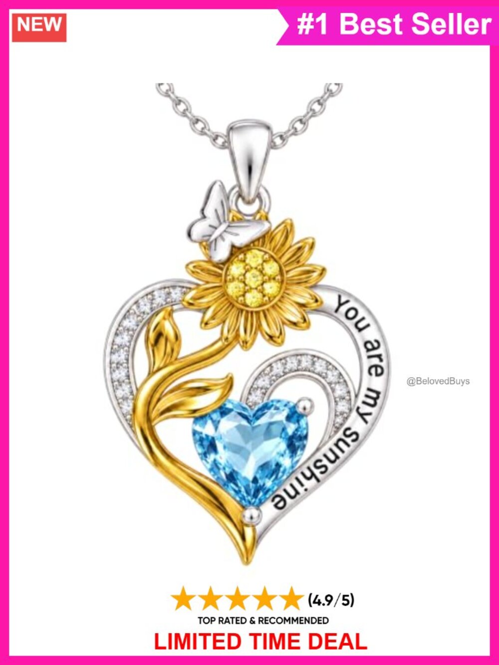 Sunflower Birthstone Necklace Pendant 14K Gold Plated Silver Plated